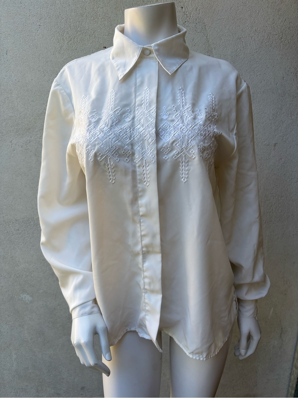 Classic White Embroidered Button-Up Blouse